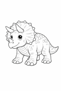 Imagine de colorat cu un pui de Triceratops simpatic, desen potrivit pentru copii.