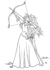 Prințesa Merida trăgând cu arcul, desen de colorat pentru copii inspirat din poveste.