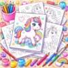 Unicorn de colorat — planșă cu contur clasic, descarcă gratuit PDF A4