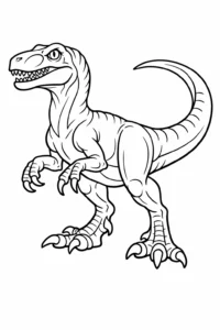 Imagine de colorat cu un Velociraptor în poziție de atac, desen cu dinozaur pentru imprimat.