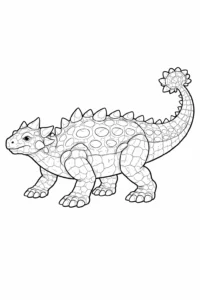 Dinozaur blindat cu plăci pe spate și coadă puternică, imagine de colorat inspirată din lumea preistorică.