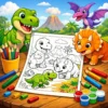 Desene de colorat cu dinozauri kawaii — T-Rex, Triceratops și Pterodactil, planșă PDF A4 pentru copii