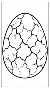 Desen de colorat cu un ou de dinozaur crăpat, ideal pentru copii, fișă de colorat gratuită pentru imprimat.