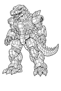 Dinozaur robot mecanic cu armură și piese tehnologice, desen futurist pentru colorat.